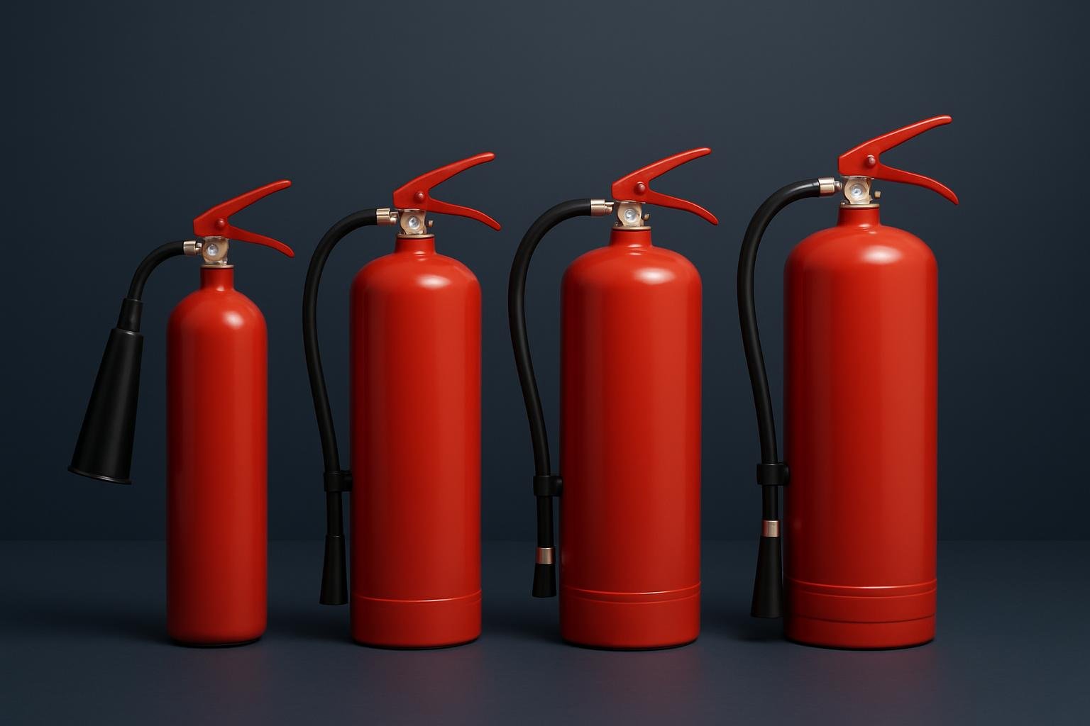 A range of red fire extinguishers